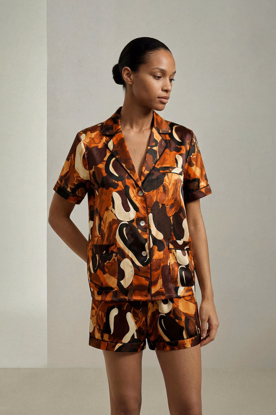Women Silk Print Pajamas Set