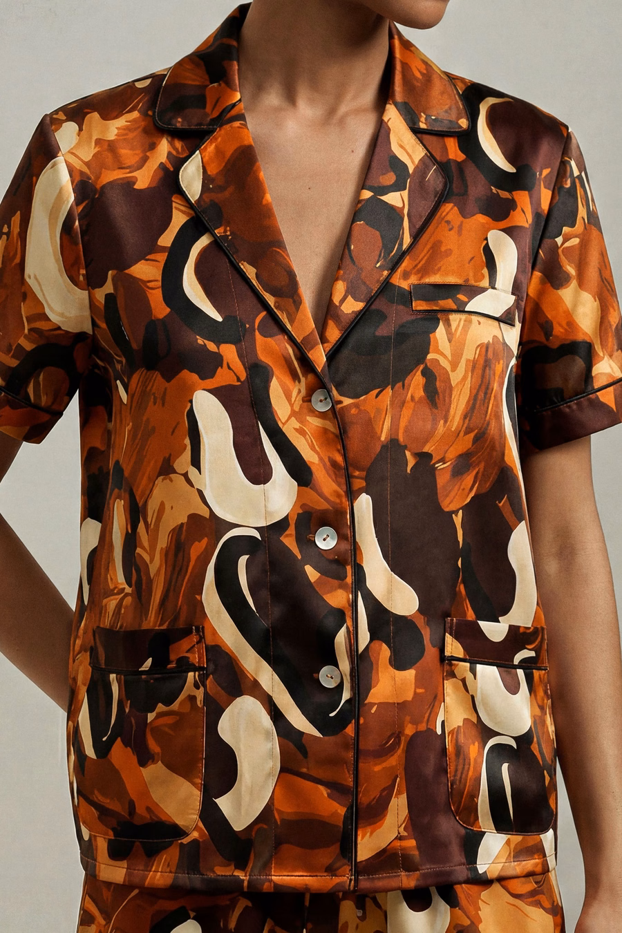 Women Silk Print Pajamas Set