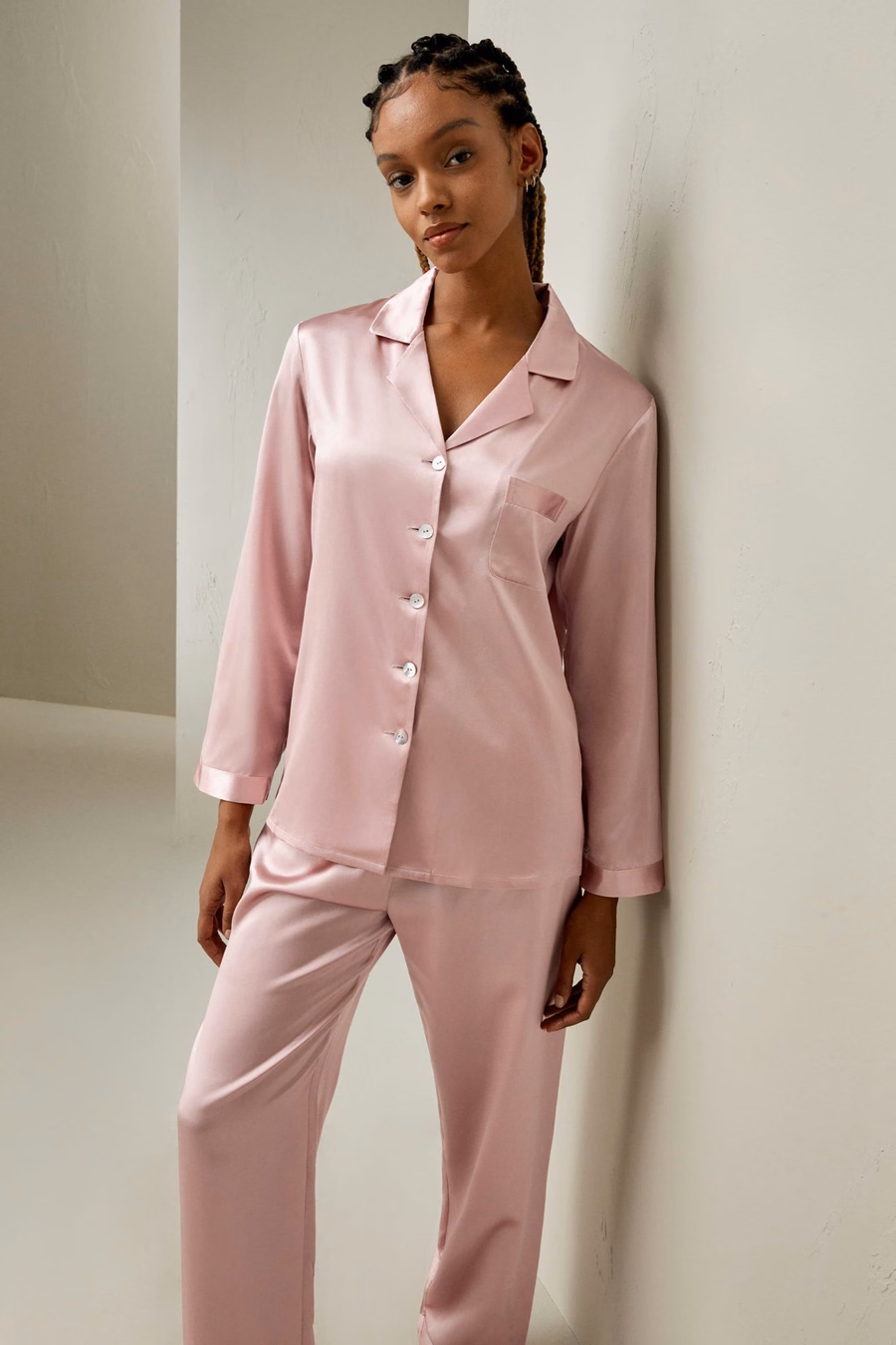 Full Length Silk Women Pajamas Set