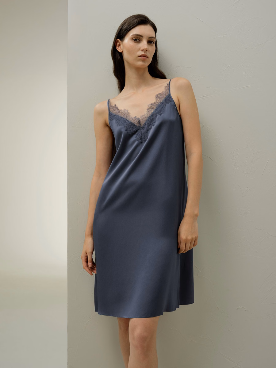 Luna Washable Silk Lace-Trim Slip Dress