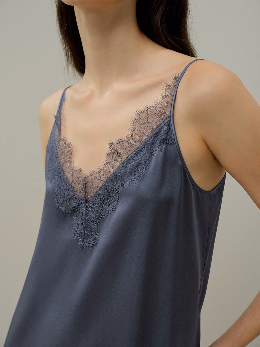 Luna Washable Silk Lace-Trim Slip Dress
