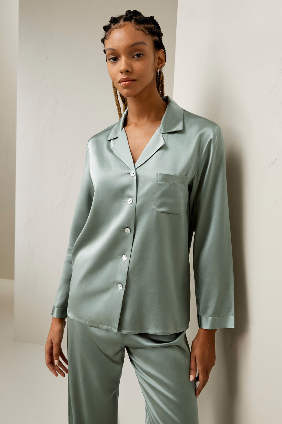 Full Length Silk Women Pajamas Set