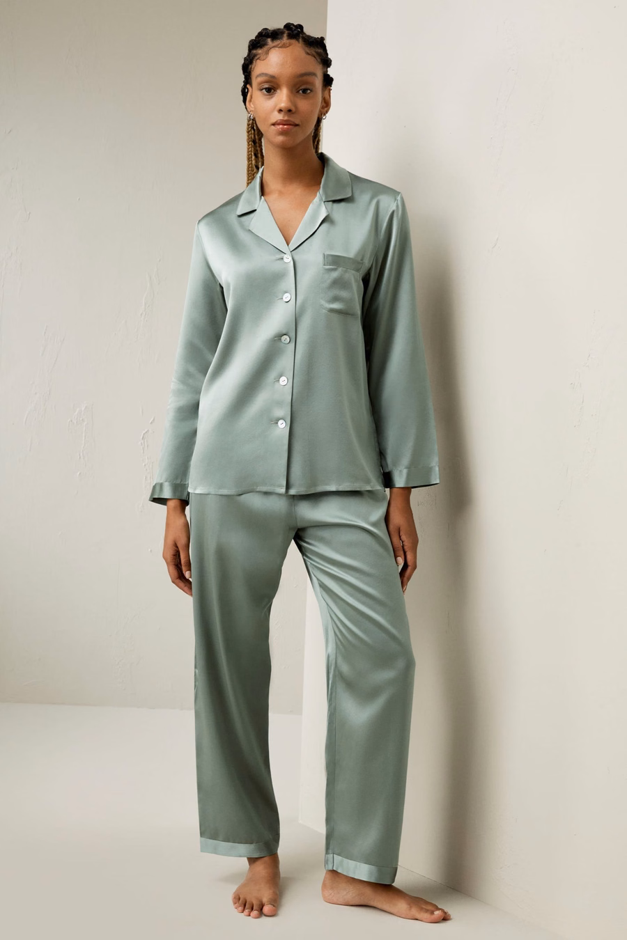 Full Length Silk Women Pajamas Set