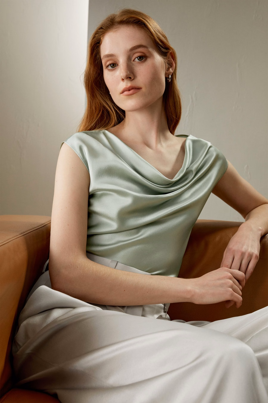 Silk Charmeuse Cowl Neck Top