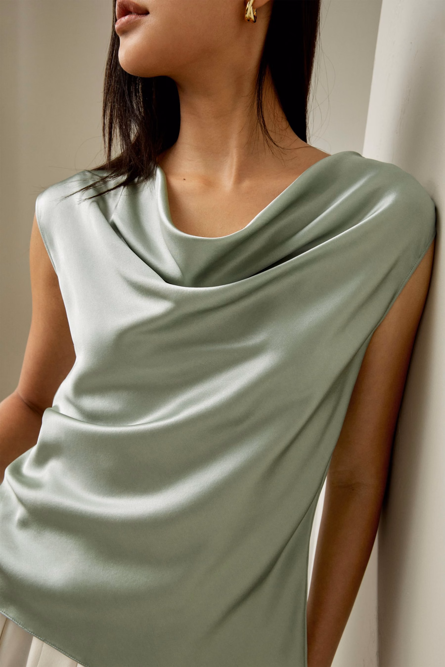 Silk Charmeuse Cowl Neck Top