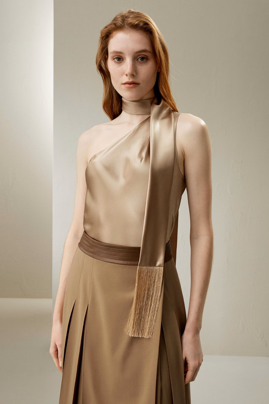 One-Shoulder Evening Watershine Silk Top