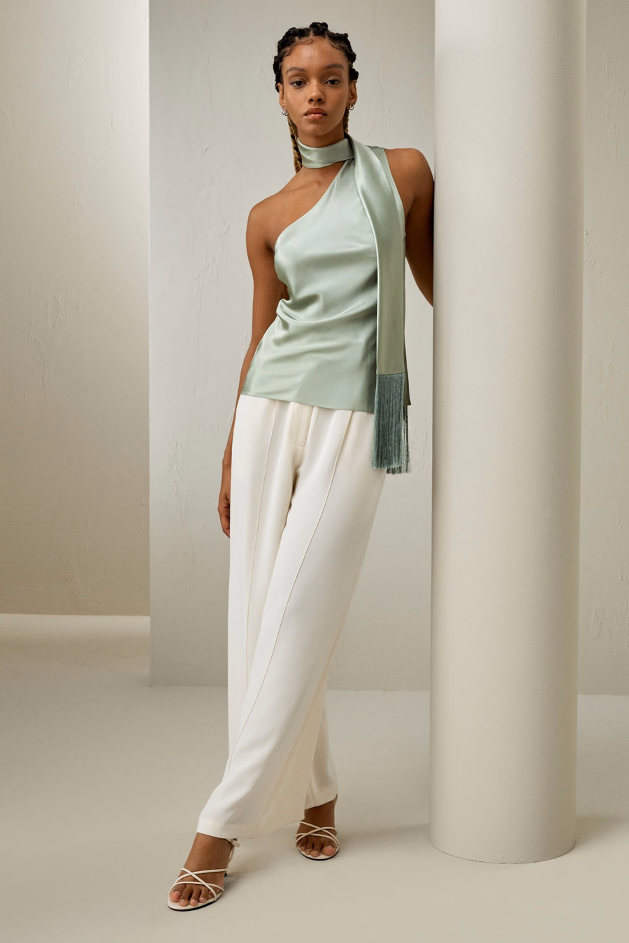 One-shoulder Top With Tassel Scarf