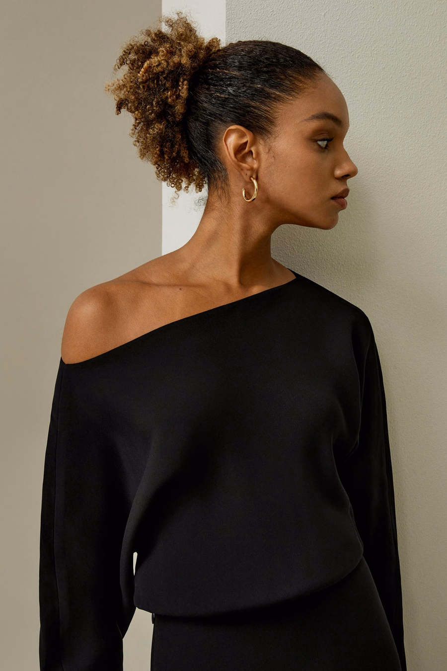 Long Sleeve Gathered Silk Mini Dress