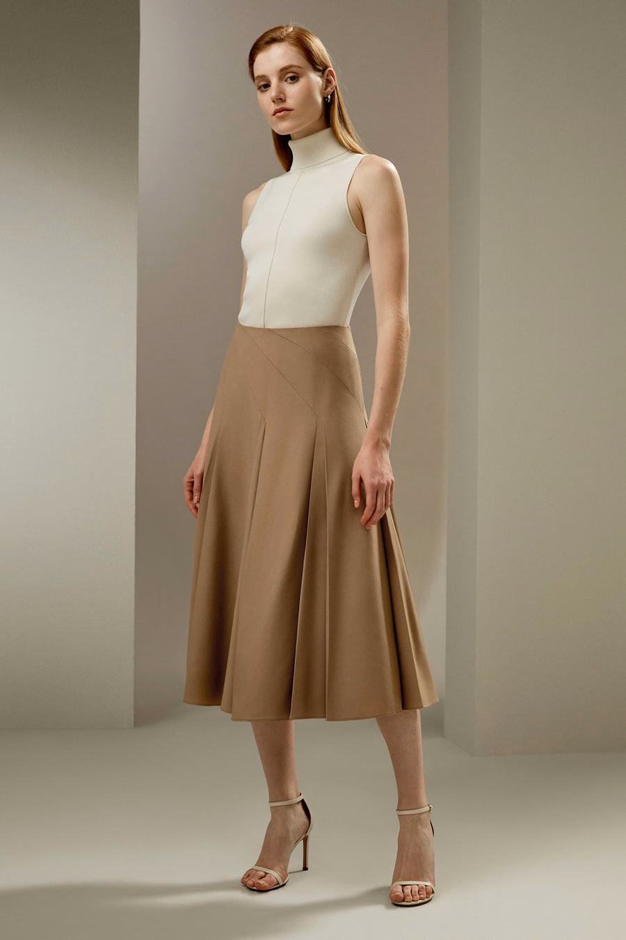 Pleated Merino Wool Midi Skirt