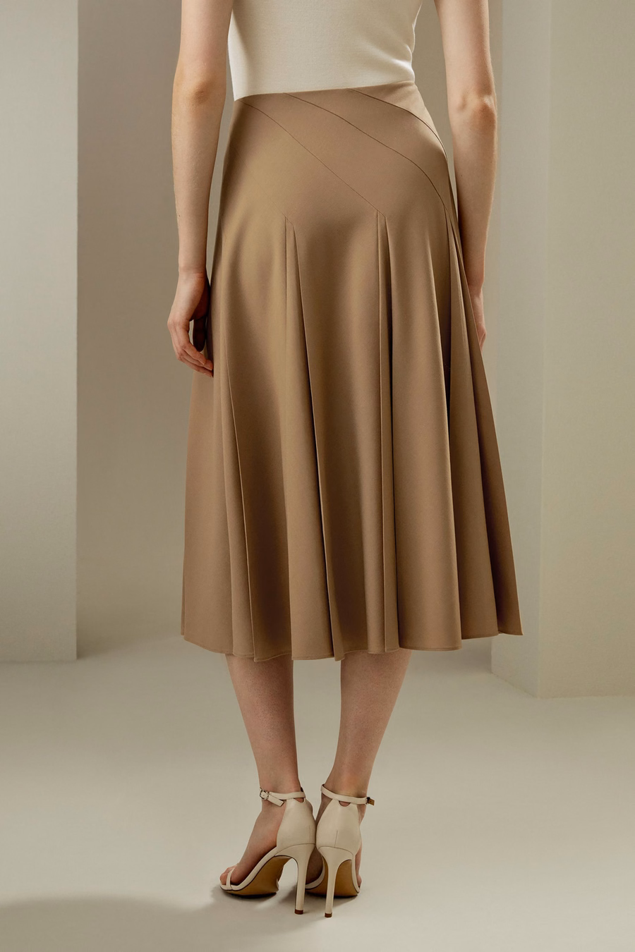 Pleated Merino Wool Midi Skirt