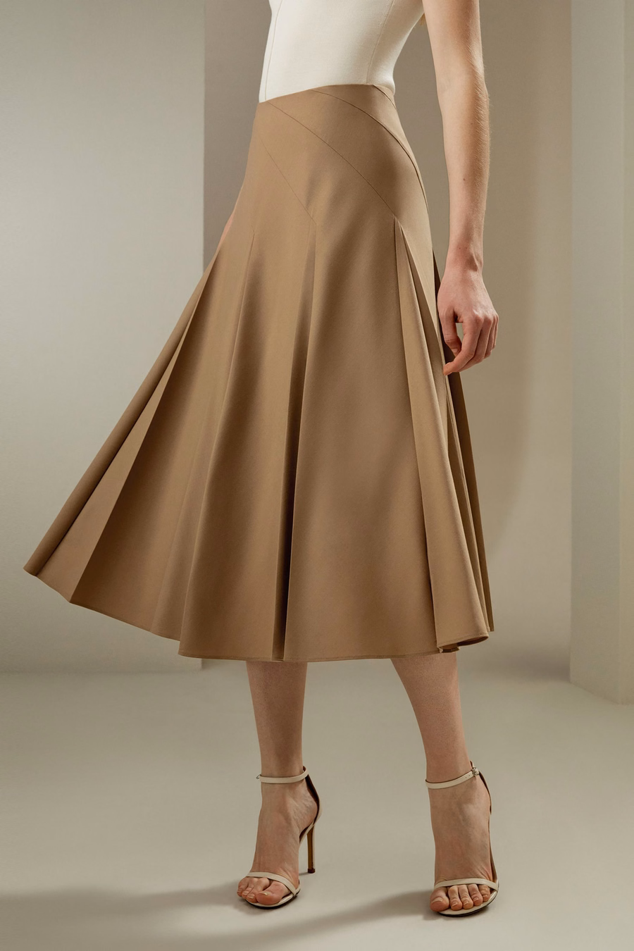 Pleated Merino Wool Midi Skirt