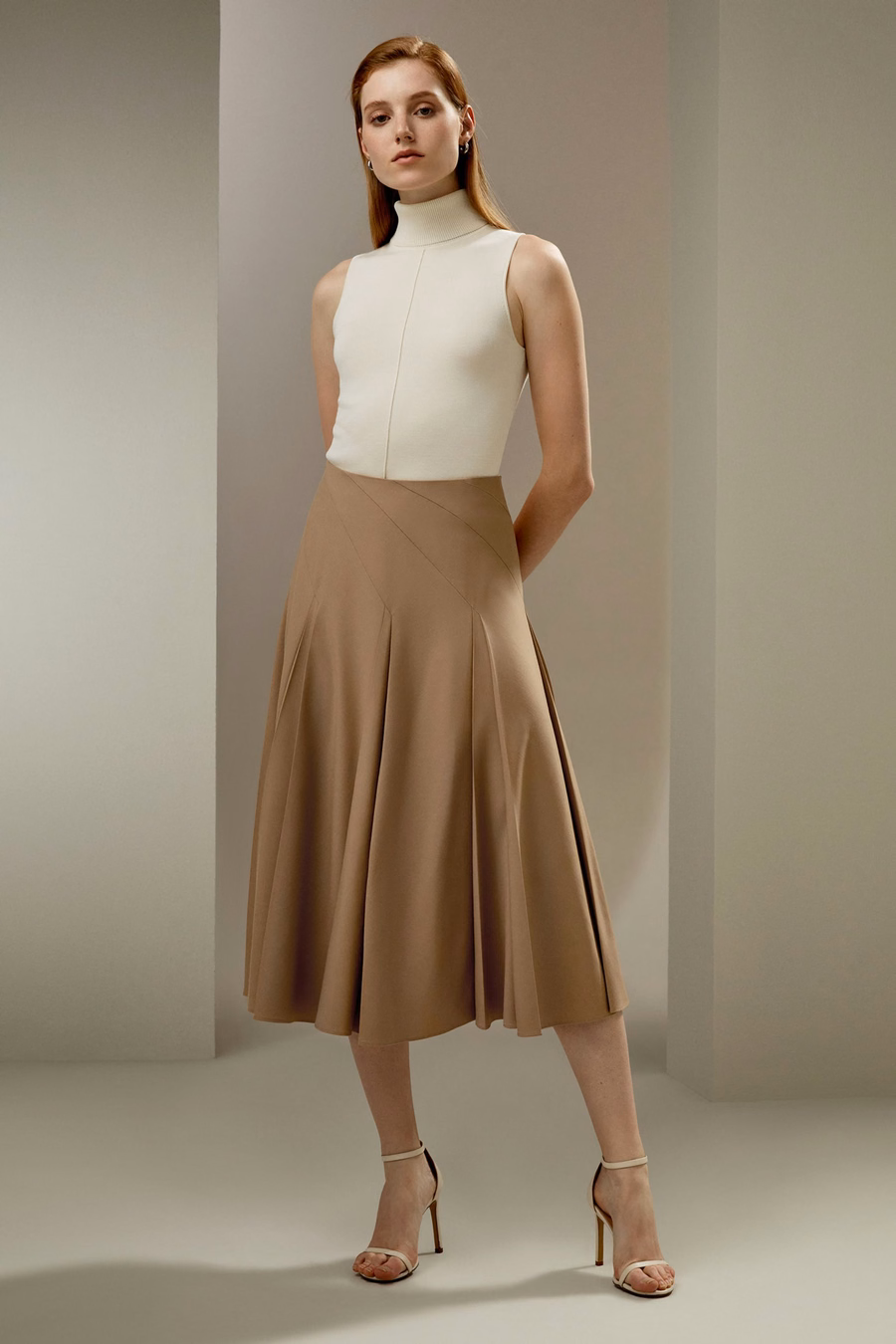 Pleated Merino Wool Midi Skirt