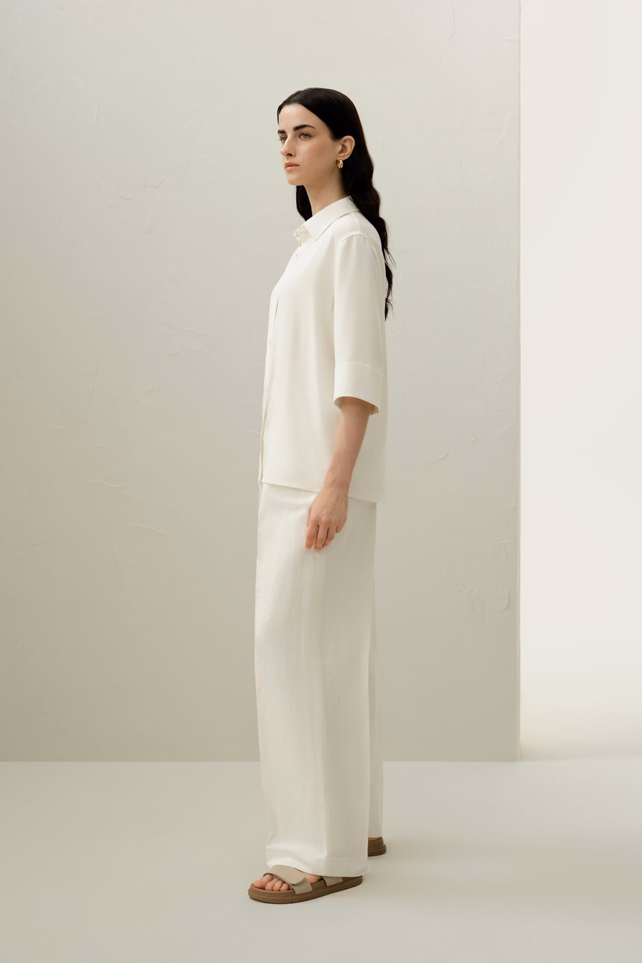 Silk Crepe Relaxed Half-Sleeve Shirt