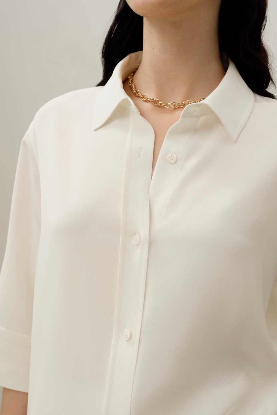 Silk Crepe Relaxed Half-Sleeve Shirt