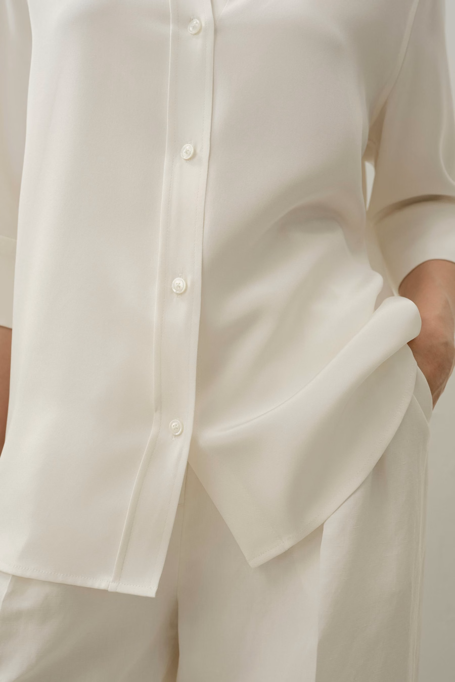 Silk Crepe Relaxed Half-Sleeve Shirt