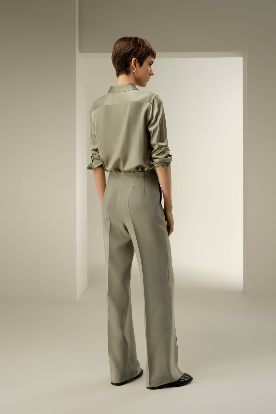 Silk-Wool Twill Flare Pants