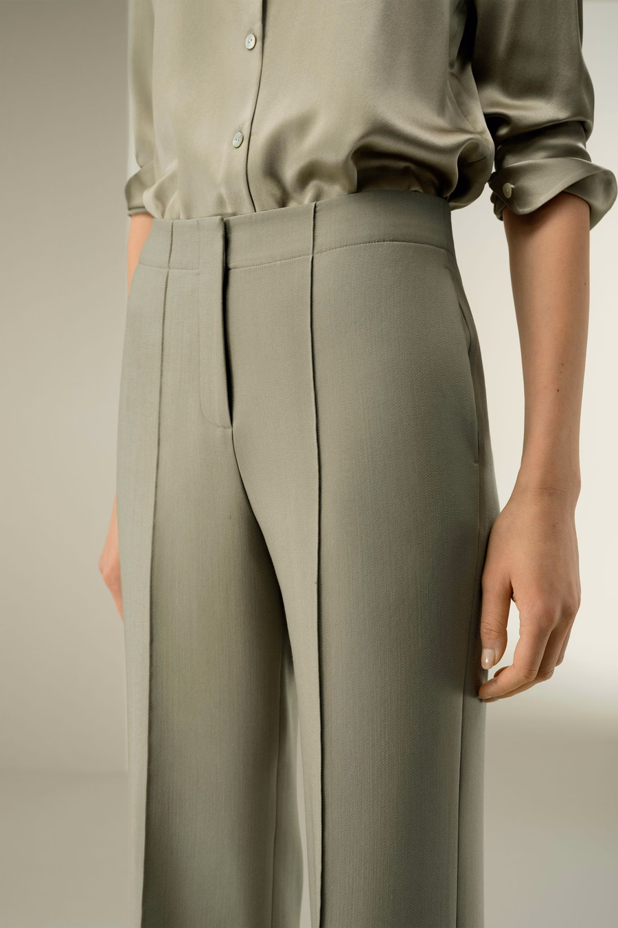 Silk-Wool Twill Flare Pants