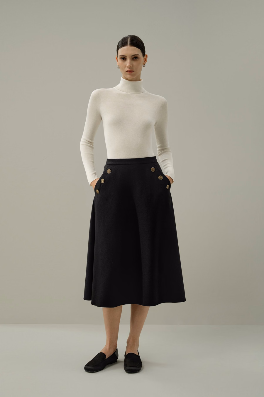 Refined Silk-Wool A-Line Midi Skirt