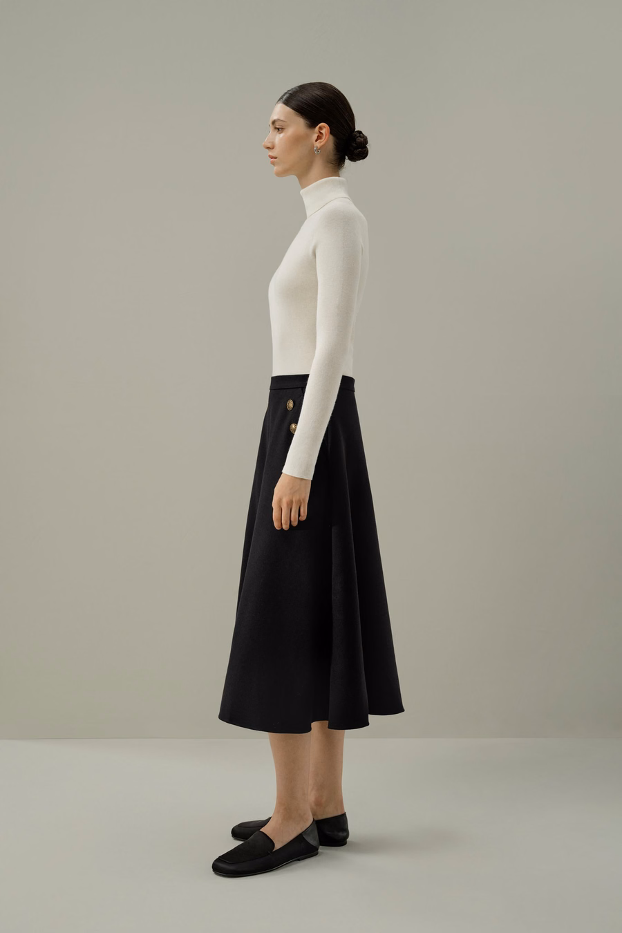 Refined Silk-Wool A-Line Midi Skirt