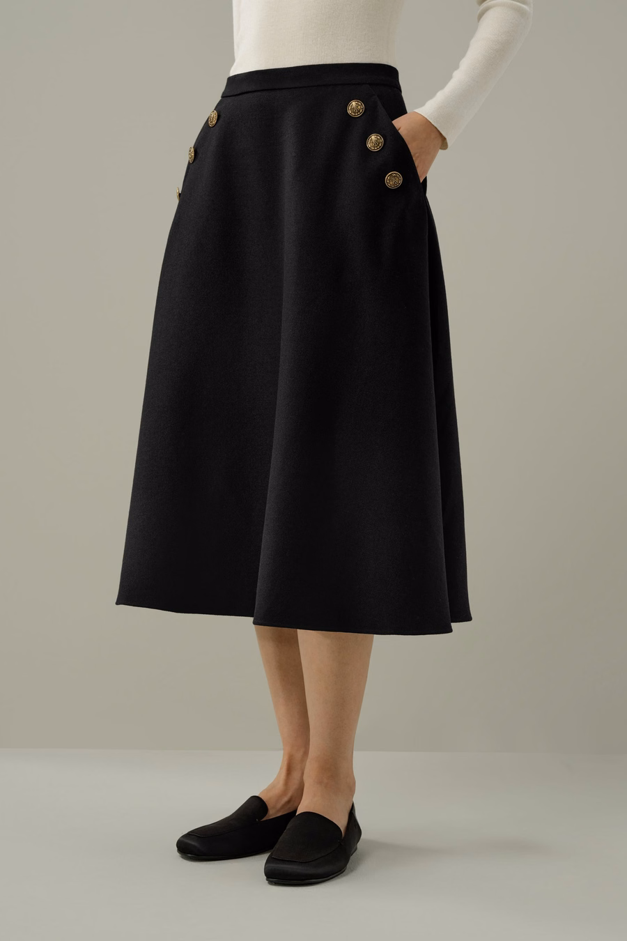 Refined Silk-Wool A-Line Midi Skirt