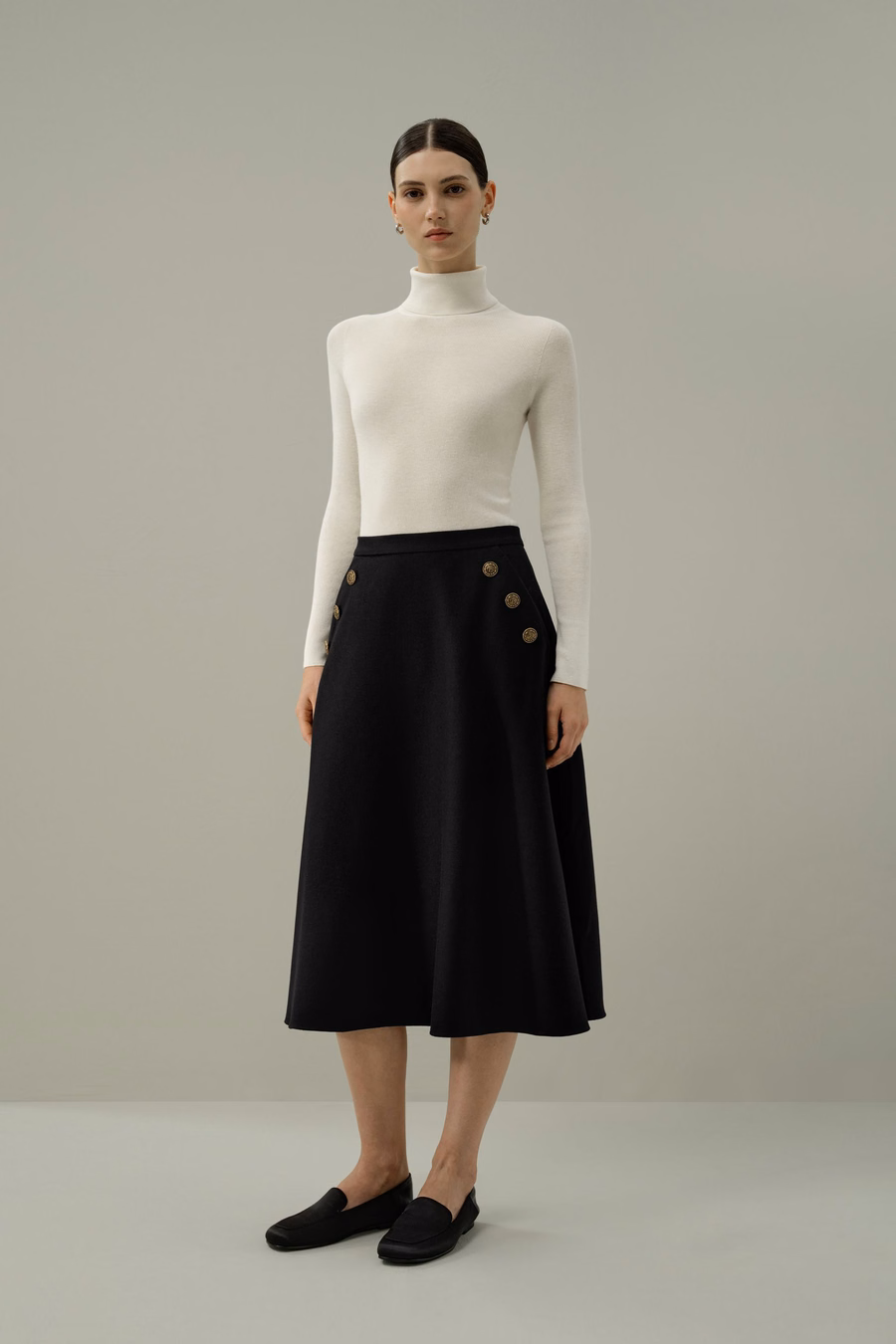 Refined Silk-Wool A-Line Midi Skirt