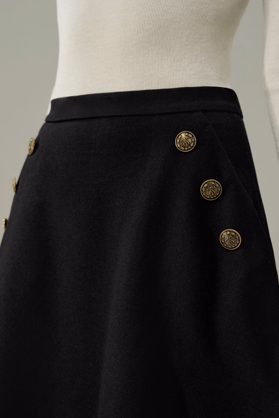 Refined Silk-Wool A-Line Midi Skirt