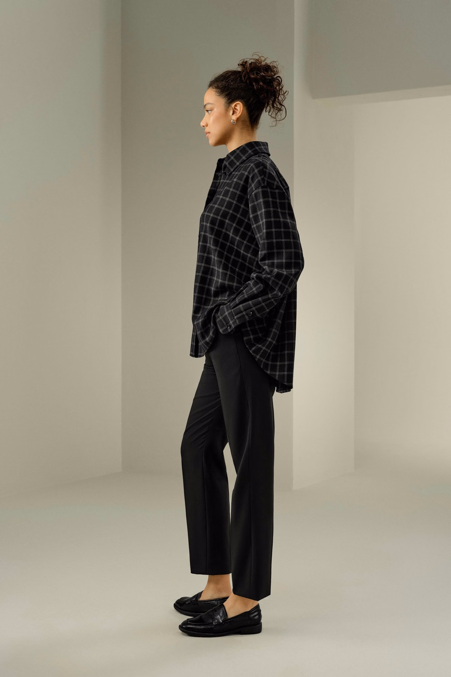Silk-wool windowpane pattern shirt