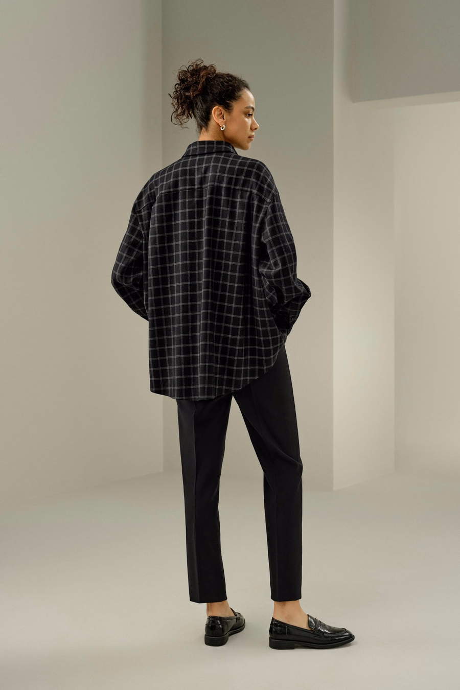 Silk-wool windowpane pattern shirt