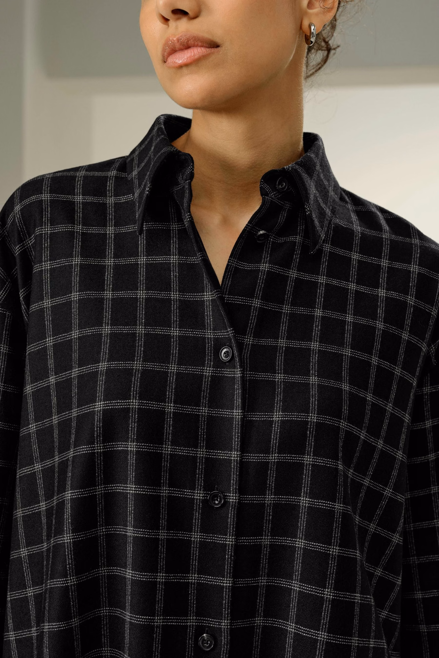 Silk-wool windowpane pattern shirt