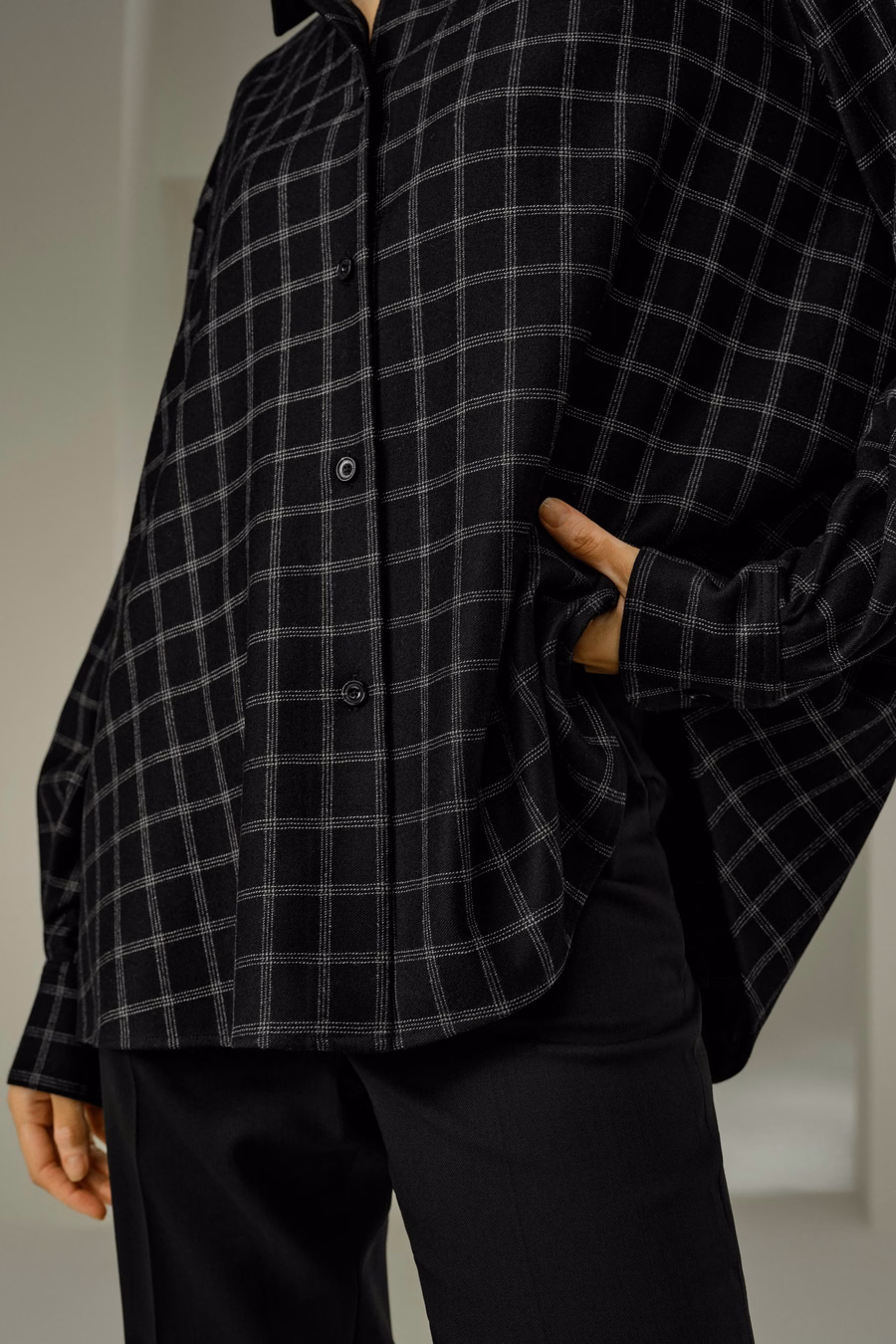 Silk-wool windowpane pattern shirt