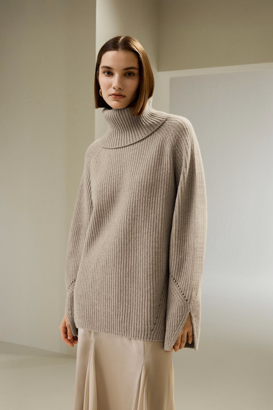 Oversized Merino Wool Sweater with Slit Sleeves
