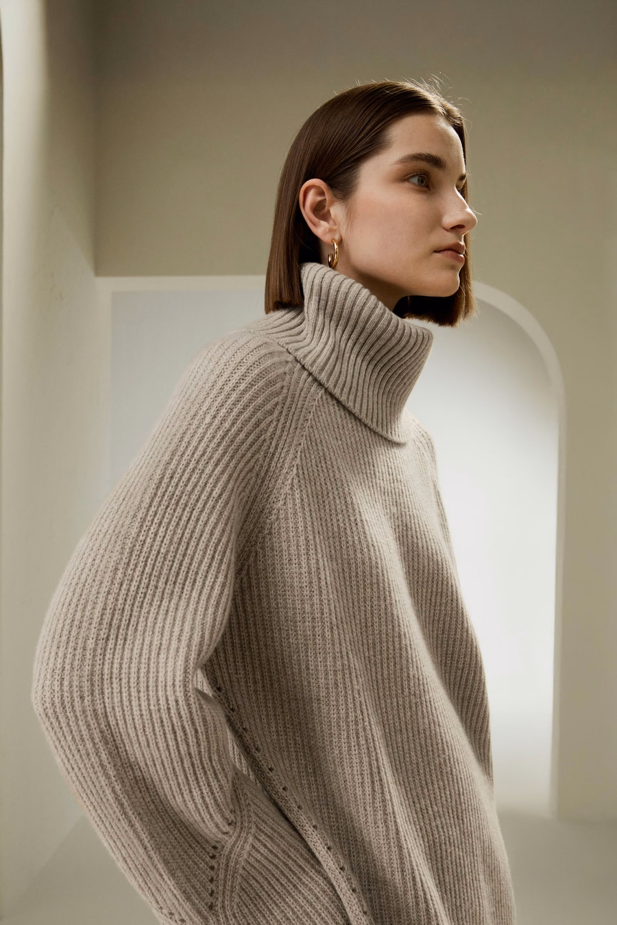 Oversized Merino Wool Sweater with Slit Sleeves