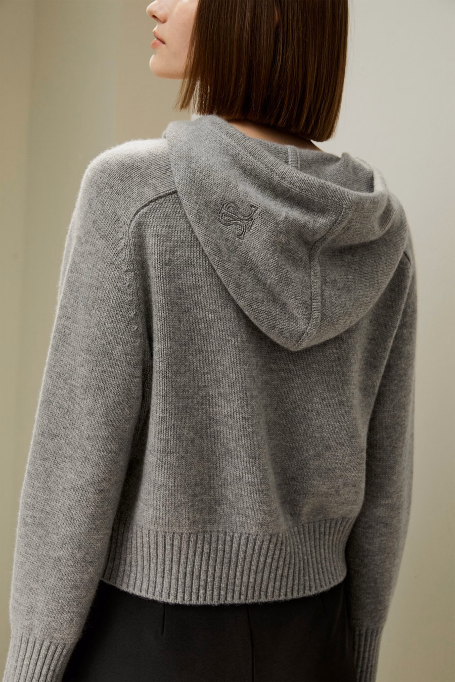 Short Zip-Up Wool Cashmere Hoodie