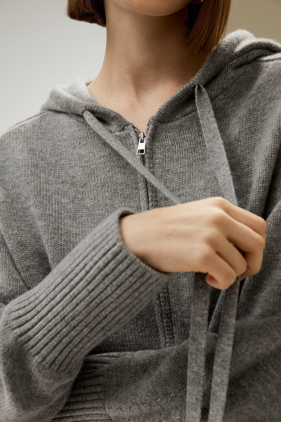 Short Zip-Up Wool Cashmere Hoodie