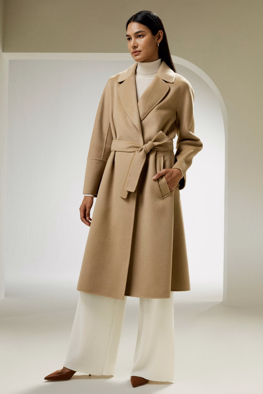 Double-faced Wool-blend Robe Coat