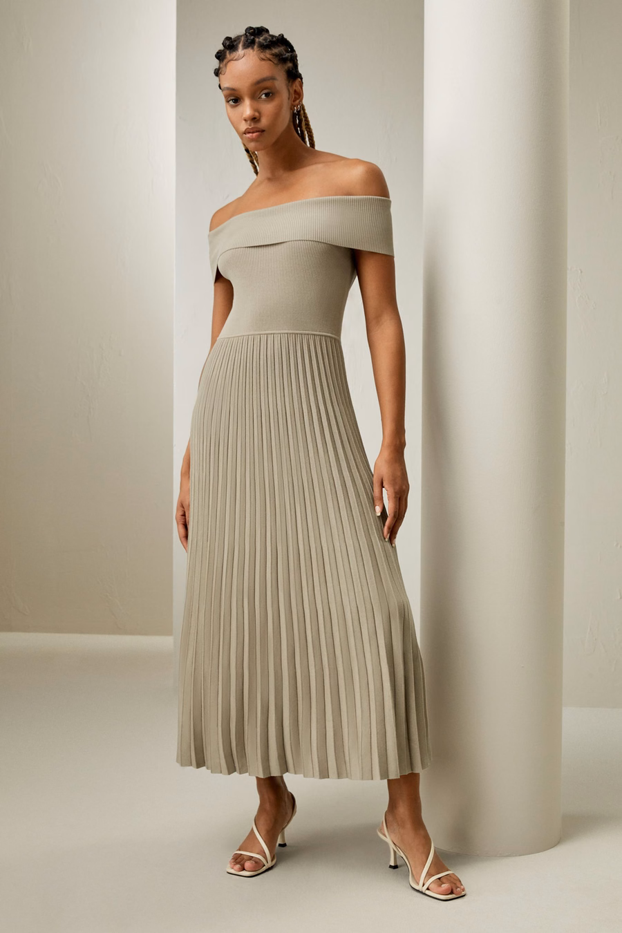 Off-Shoulder Hybrid Pleated Dress