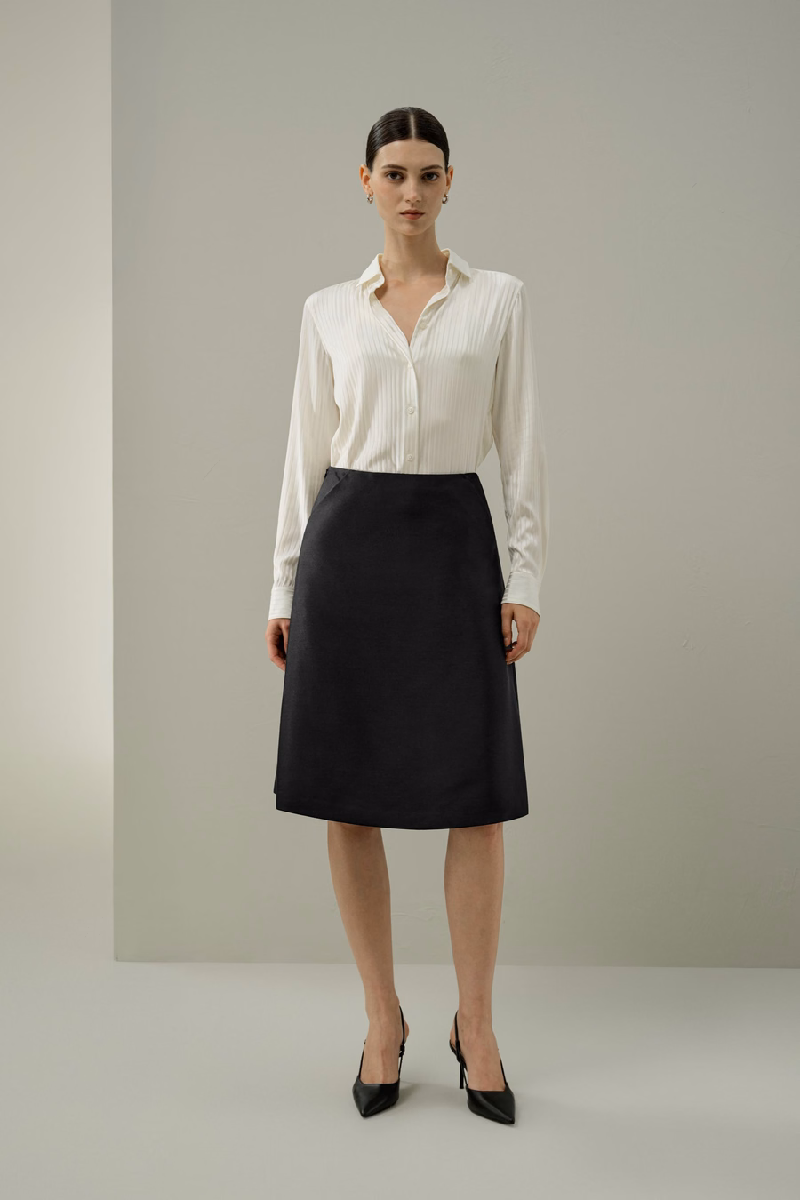 High-Waist Structured Silk-Wool Skirt