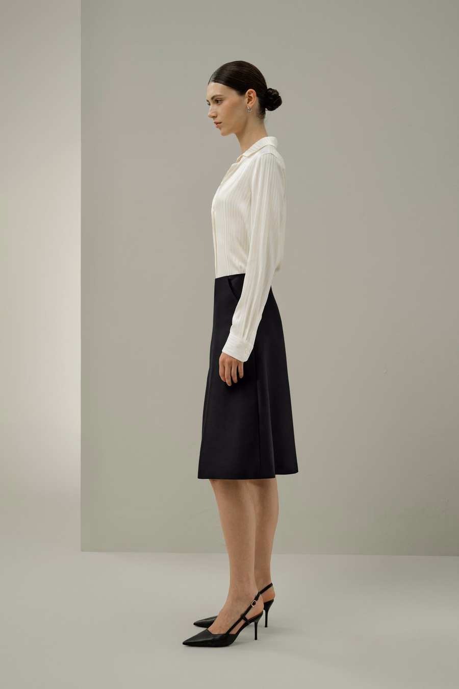 High-Waist Structured Silk-Wool Skirt
