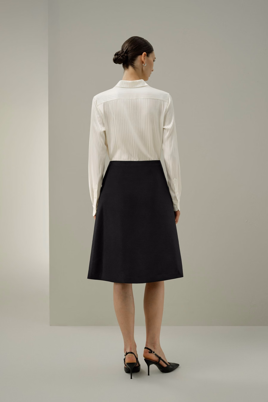 High-Waist Structured Silk-Wool Skirt