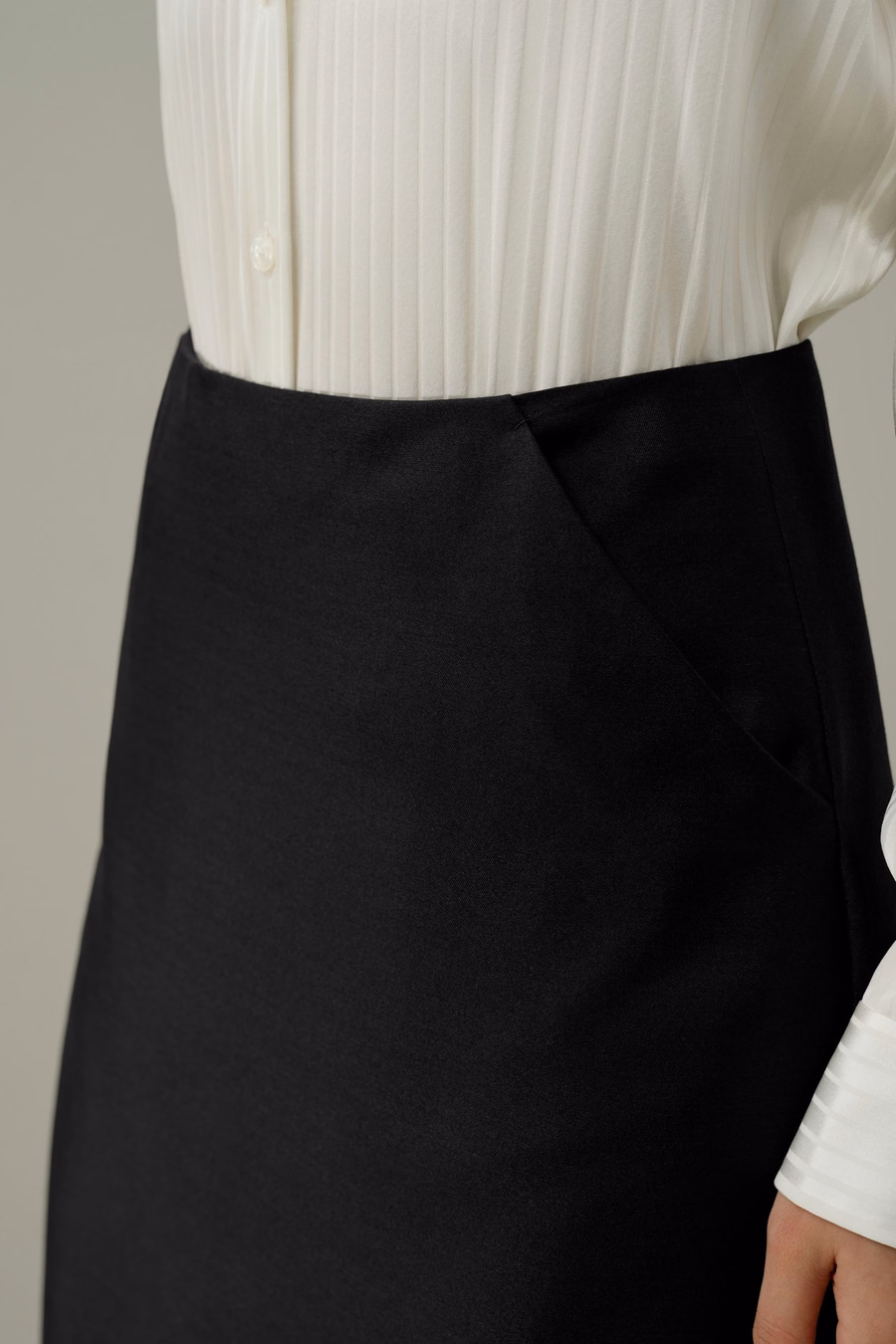 High-Waist Structured Silk-Wool Skirt