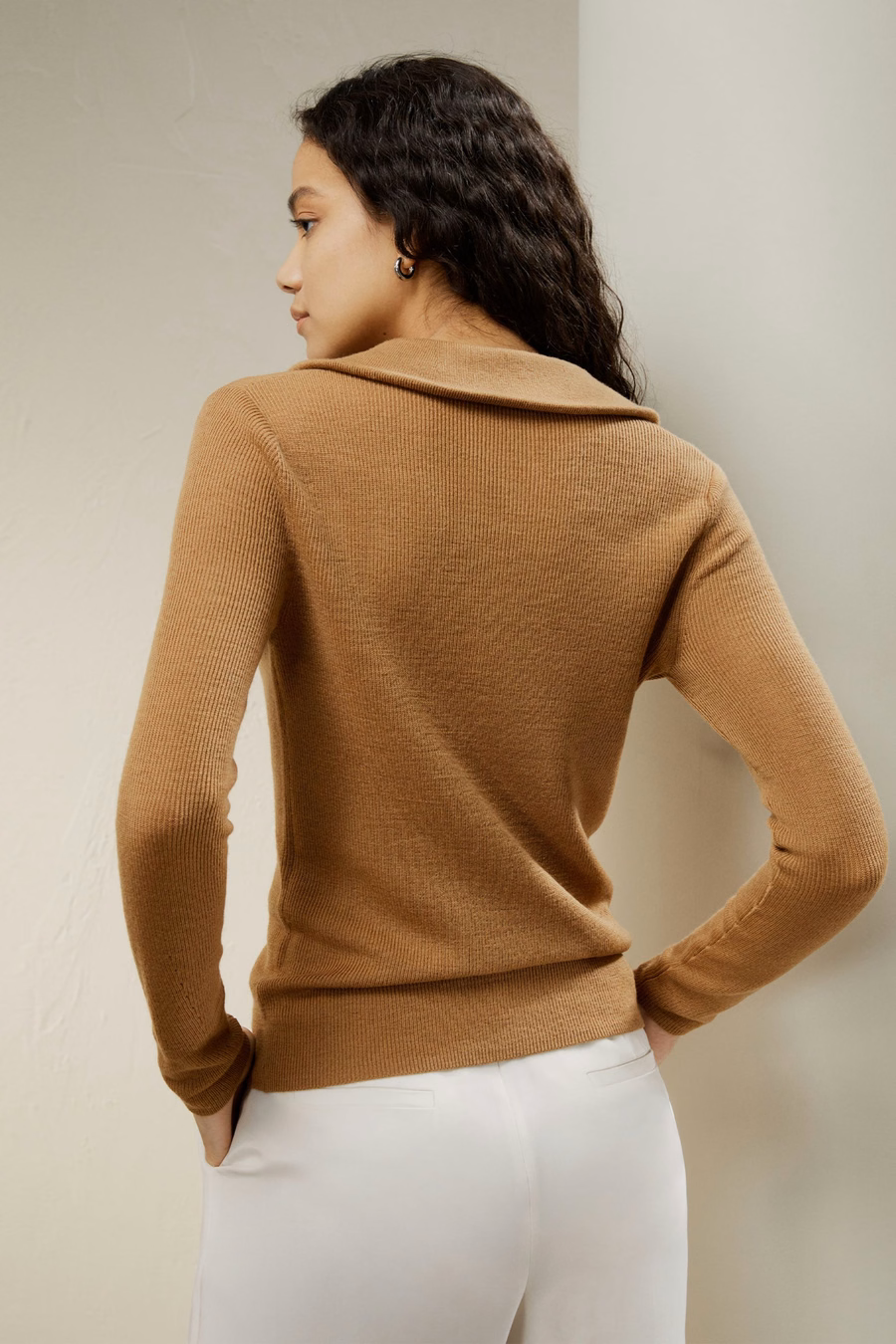 Gaia Ribbed Half Zip Ultra-fine Merino Wool Sweater