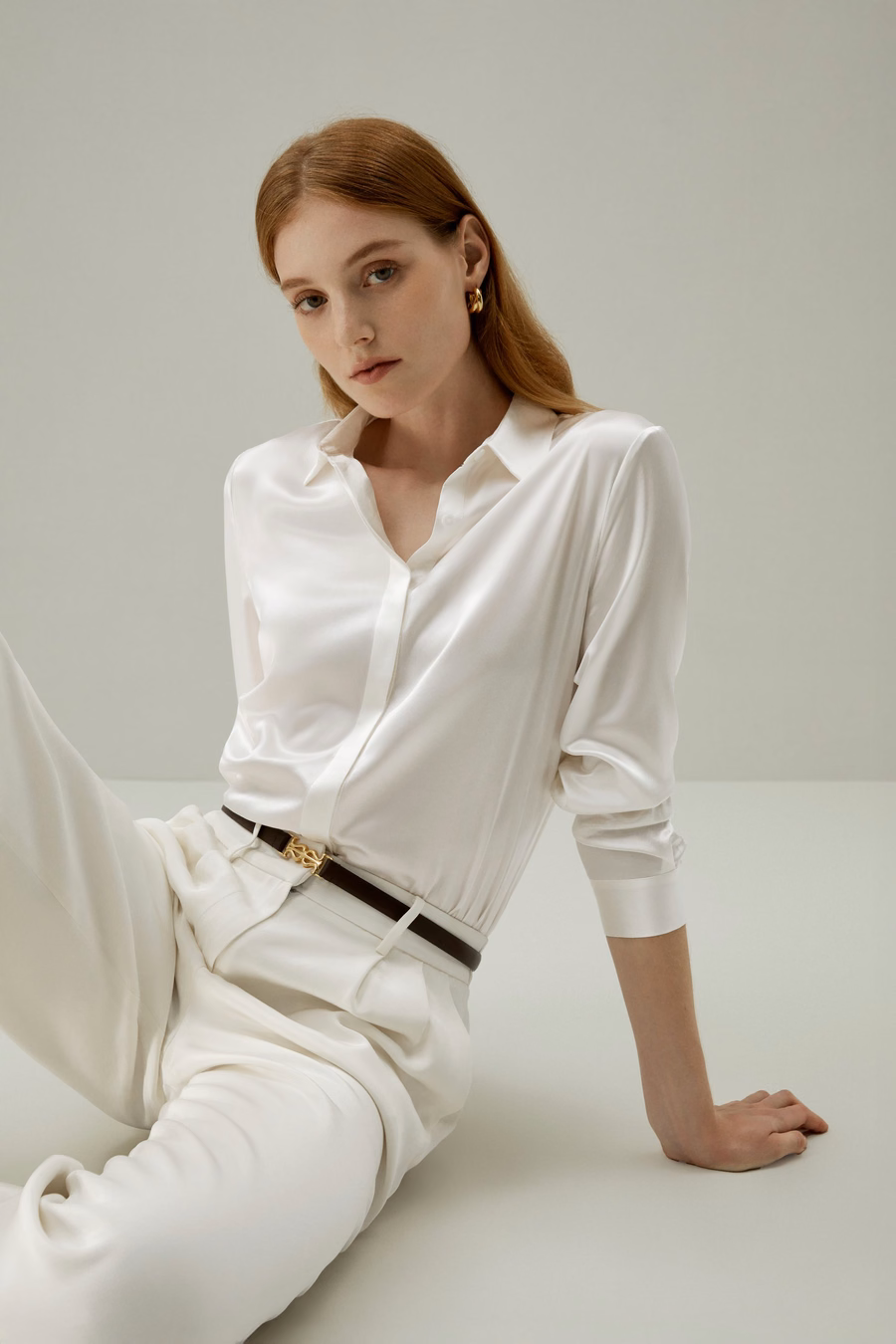 Basic Concealed Placket Silk Shirt