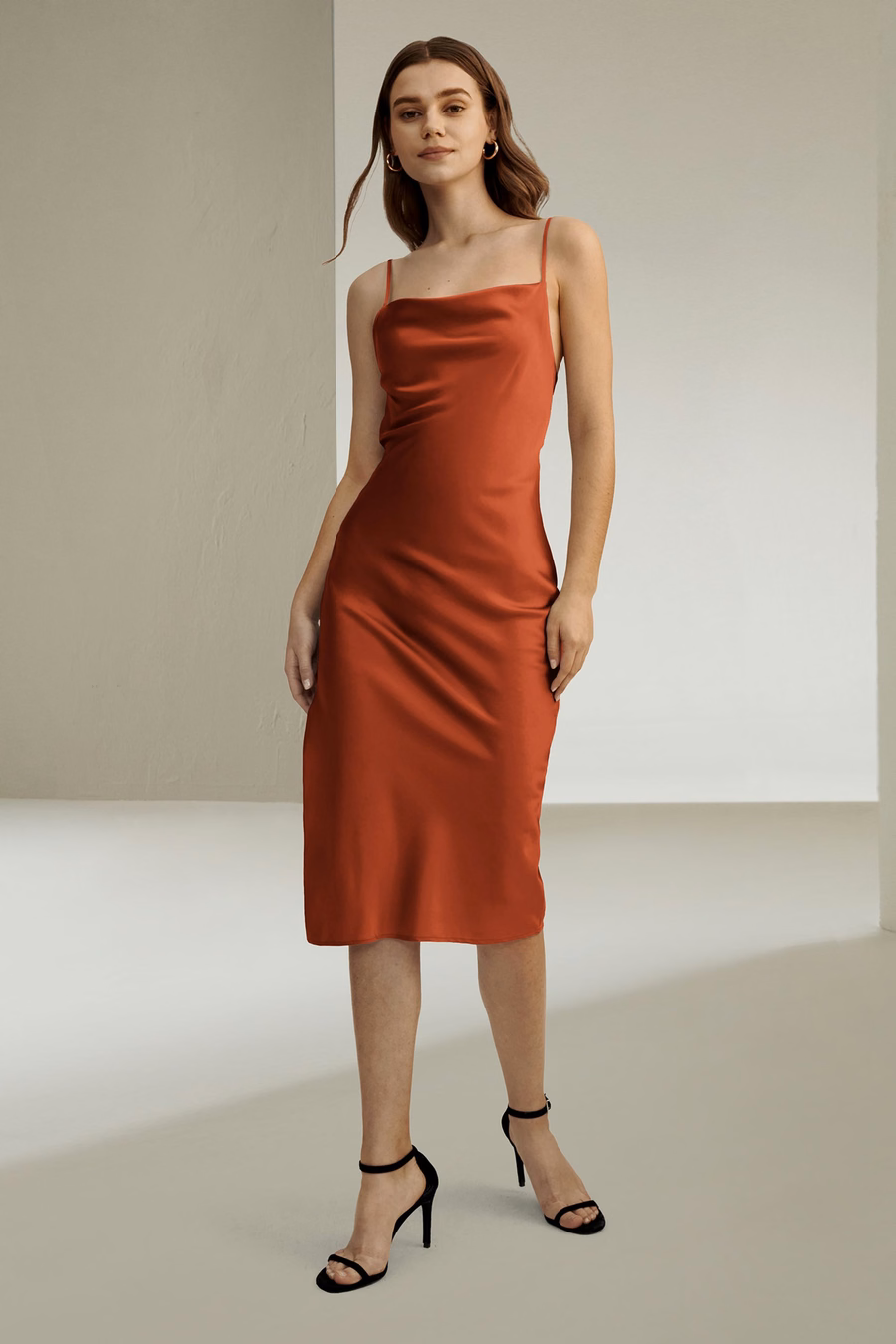 Elegant Alluring Cowl Neck Silk Dress