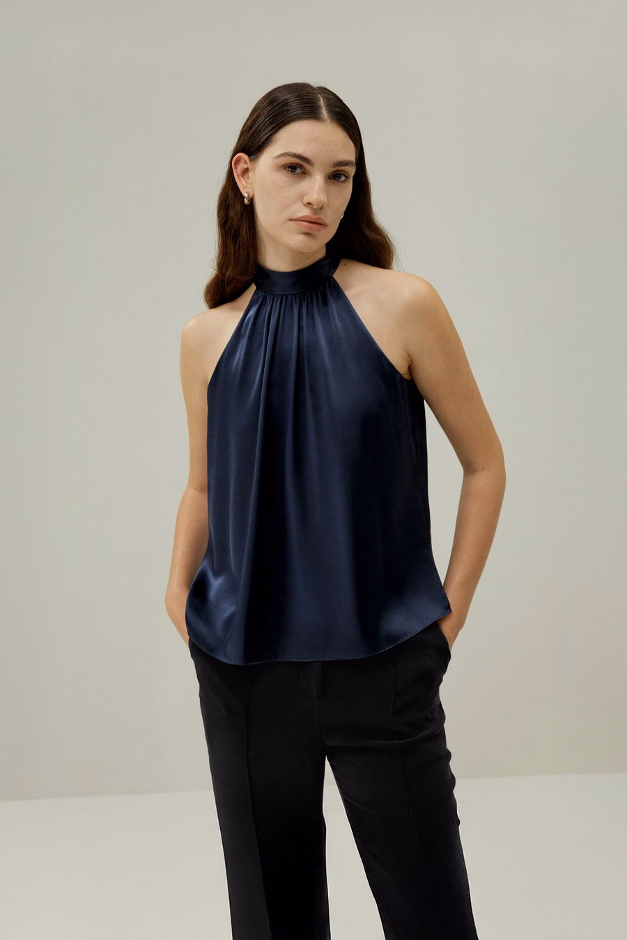Minimalistic Allure Silk Halter Top