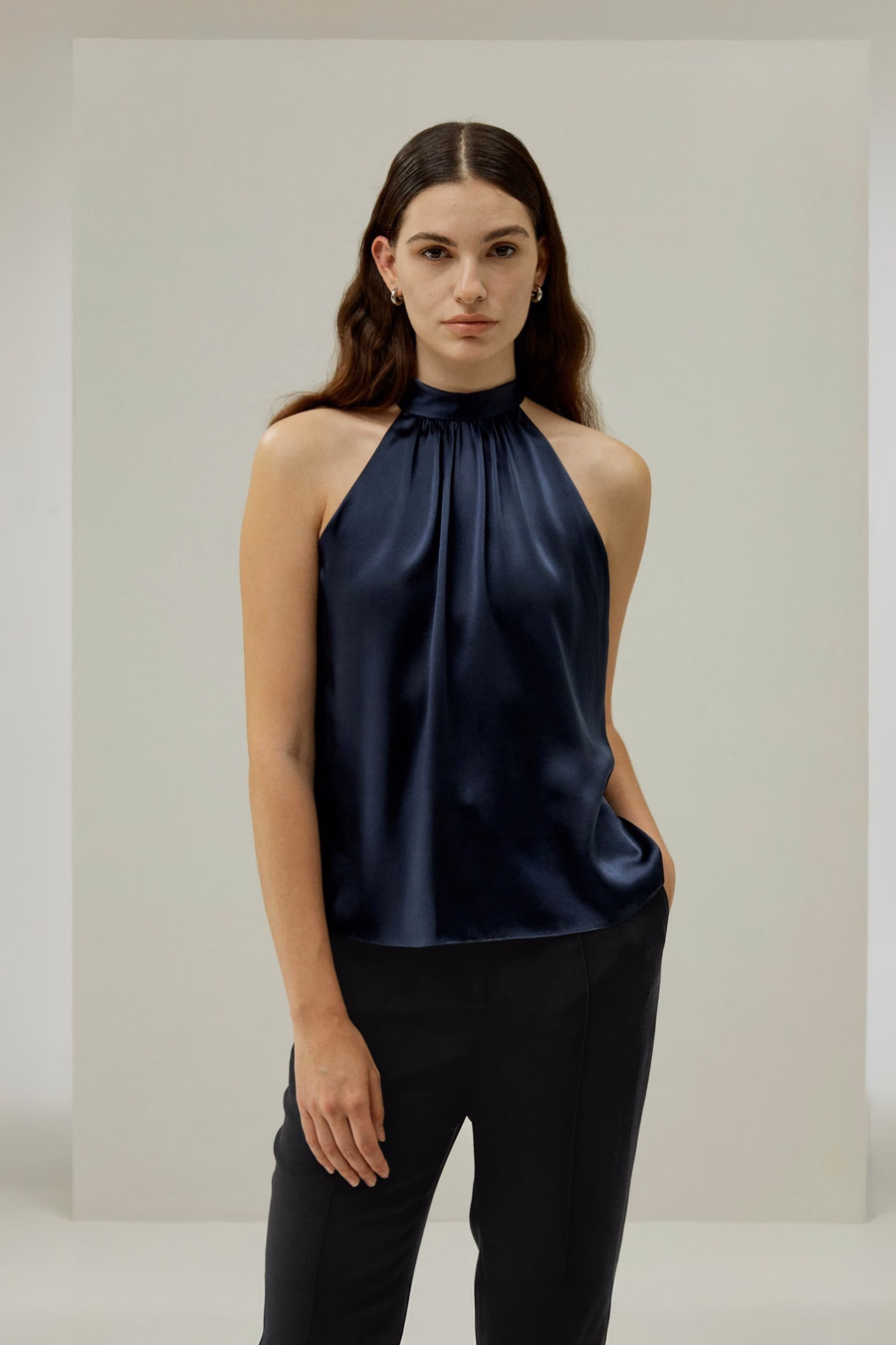 Minimalistic Allure Silk Halter Top
