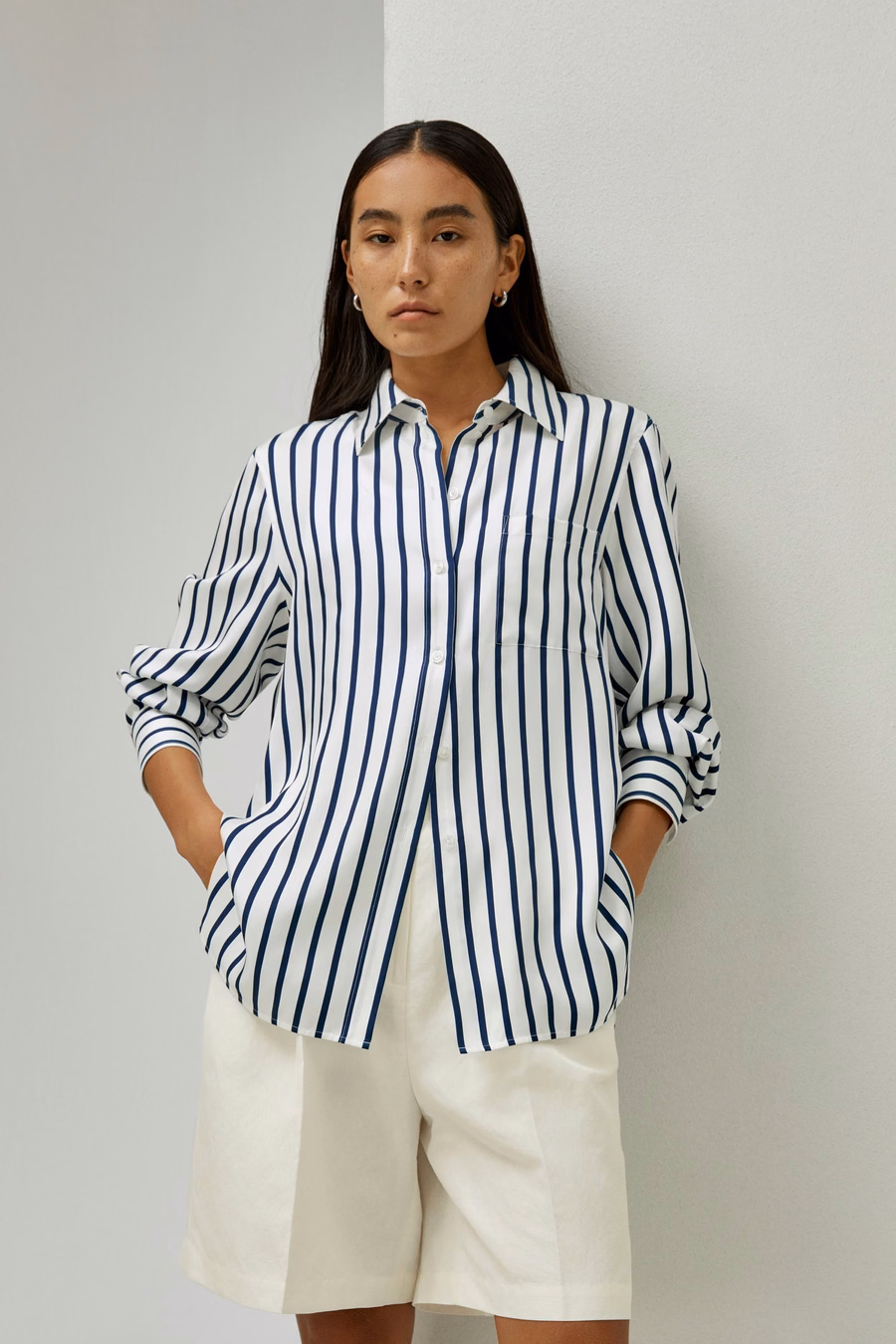 Oversized Palma Stripe Silk Shirt