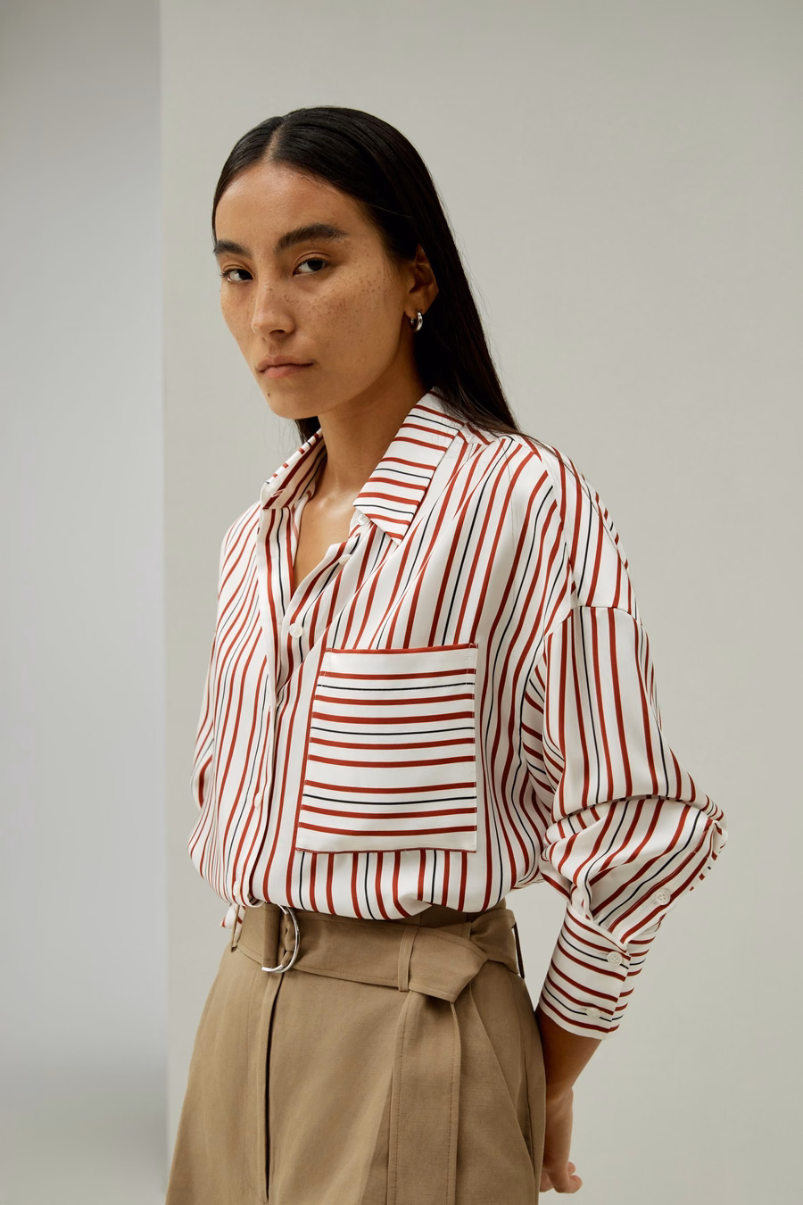 Oversized Striped Silk-Twill Shirt