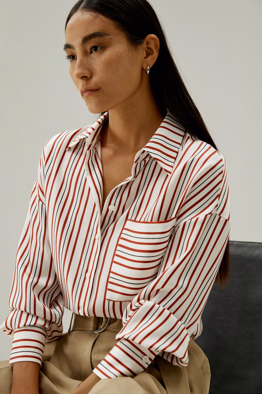 Oversized Striped Silk-Twill Shirt