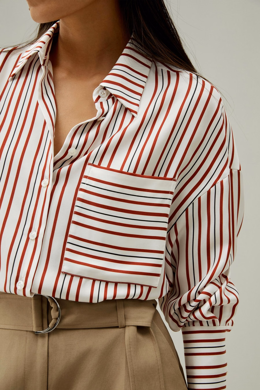 Oversized Striped Silk-Twill Shirt