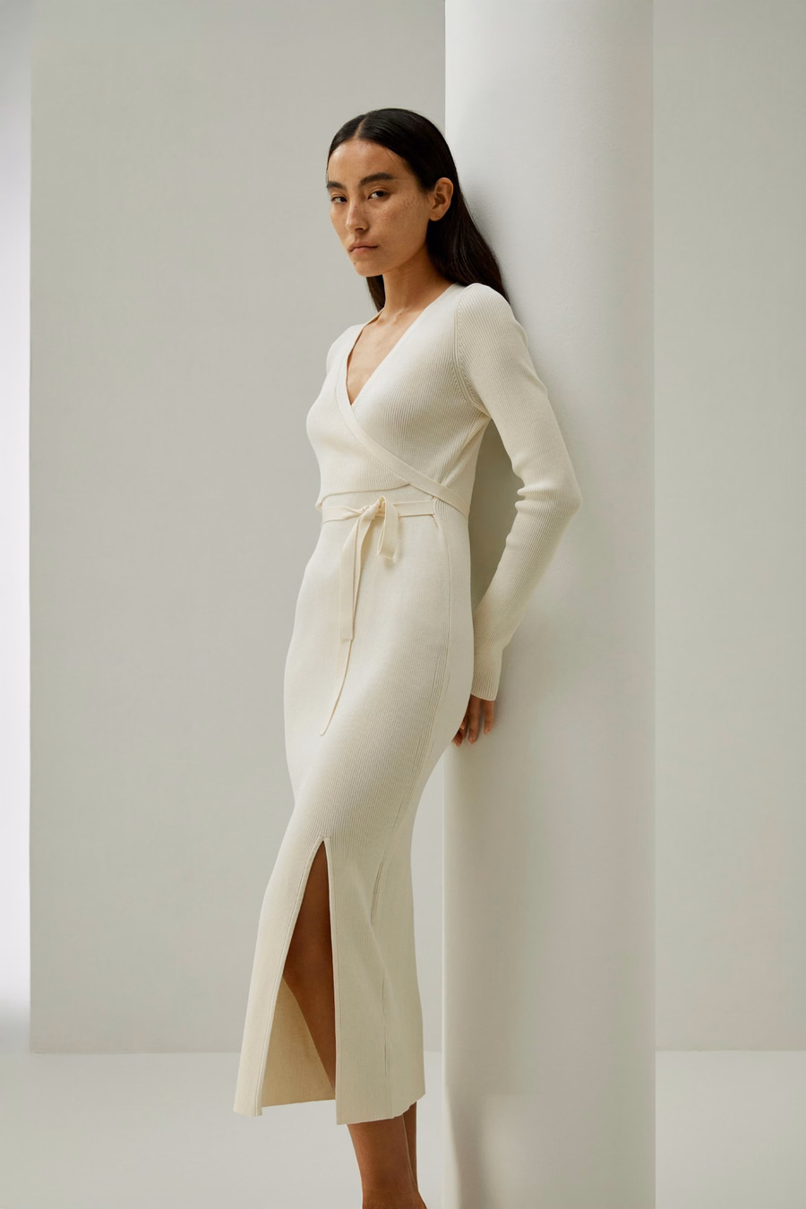 Elegant Wrap-Front Silk Knit Dress